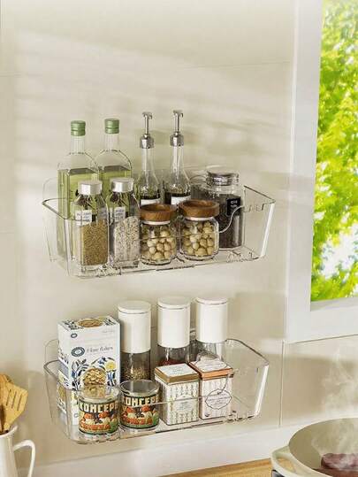 Transparent Bath Toy Storage Organizer With Drain Holes - Durable Plastic Bathtub Holder, Quick-Dry & Easy To Clean Shower Caddy For Bathroom, Wall-Mounted Design, Bathroom Organizers And Storage, Bathroom Accessories, Shelves