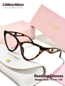 LiMiaoMiao 1pc Cat Eye Vintage Reading Glasses, Multi-Color, Clear Lens, Computer/Reading Glasses, Magnification +1.0 To +3.5, With Case & Cloth, Suitable As Holiday Gift - 透明 - 查看 30
