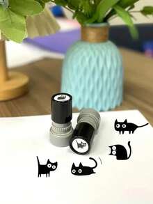 可爱黑猫教师奖励印章 - 萌萌奔跑小猫印泥，适用于课堂鼓励、学生行为奖励和艺术项目 - 耐用橡胶印章，趣味动物设计，猫主题课堂用品，返校季，学习用品