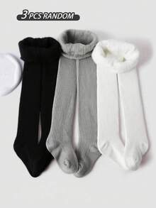 3 Pairs Girls Thermal Lined Tights, Stretchy Soft Warm Leggings, Suitable For Autumn/Winter Daily Wear, Back To School, Travel, Holidays - Random Colors