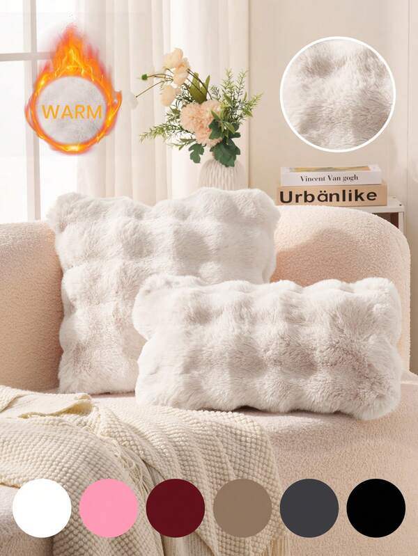 1pc Solid Fluffy Cushion Cover, Multi-Color Options, Plush Surface, Zipper Closure, Insert Not Included, Fits 12x20/16x16/18x18 Inch, Machine Washable, Autumn Decor, Room Decor, Back To School, School Supplies