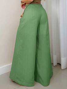 EMILI LULU RUN Women's Cambric Wide Leg Pants With Side Zippers And Short Lining - màu xanh lá - Xem 3