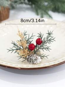 3Pcs Christmas Napkin Rings ,Realistic Pine Needles, Red Berries And Pinecone Accents, Elegant Xmas Table Setting Accessories, Decoration For Christmas Party,Dinner - Multicolor - View 5