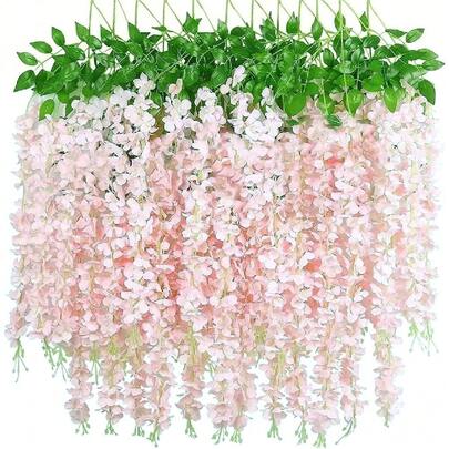6/12/24pcs Set Wisteria Vine Wreath, 3.75ft Artificial Flower Garland, Faux Hanging Wisteria Silk Flower Wreath, For Wedding, Garden, Wall Decor