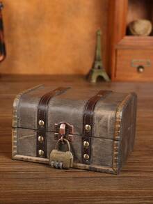 1pc Vintage Wooden Jewelry Box, Treasure Chest Storage Box, Wooden Jewelry Case With Lock, Decorative Container, Home Decor, Kitchen Accessory, Bathroom Decor, Bedroom Decor For Women Storage Organizer Travel Essentials Back To School Dormitory Storage Fall Decor - Multicolor - View 10