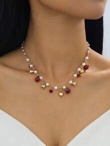 1 件心形苹果吊坠项链，手工珐琅水果樱桃项链，百搭时尚女士珠宝 - 粗鏈櫻桃款-紅色 - 查看 4