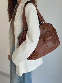 复古朋克风格女式摩托车包，个性化复古单肩包，带多个拉链的斜挎包 - 彩色 - 查看 9