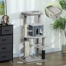 PawHut Cat Tree Tower Scratching Post Bed House, 132cm, Light Grey - Light Grey - View 5
