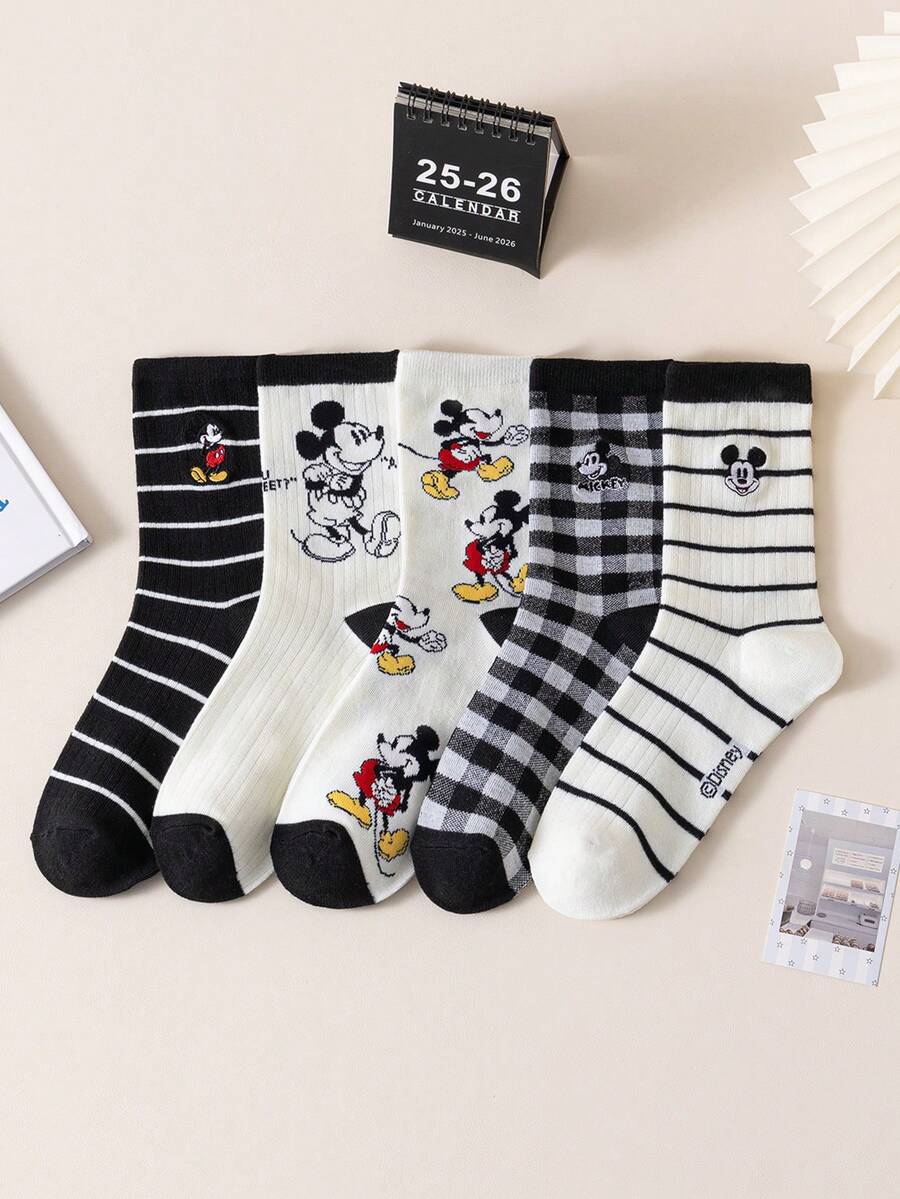 Disney 5双装正品刺绣米奇新年礼物袜，卡通圣诞刺绣袜，男士新年动漫袜，新奇有趣的袜子 - 彩色 - 查看 1