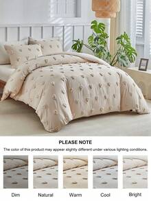 2/3pcs Khaki Heart Pattern Tufted Textured Polyester Duvet Cover Set, Cute Modern Bedding Set For All Seasons, Boho Comforter Cover, Soft, Breathable, Machine Washable, (1 Duvet Cover + 1/2 Pillowcases) - Khaki - View 7