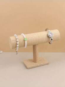 1pc Elegant Faux Linen Beige T-Shape Bracelet Display Stand - Desktop Jewelry Holder, Suitable For Retail Display Cases, No Power Needed, Sturdy Plastic Base, Great For Necklaces, Bracelets And Watches, Watch Stand | Soft Velvet Covered, Suitable For Women, Multi-Functional Desktop Organizer Rack, Non-Electric - Fits Various Installation Types Of Other Material Oval Jewelry Tower