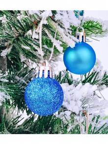 24 piezas Adornos de bolas de Navidad azules, decoraciones de árbol de Navidad, adornos colgantes para fiestas navideñas para coronas, guirnaldas y árboles interiores/exteriores, bolas de árbol de Navidad azules, adornos con diseño preensartado, decoración navideña festiva para fiestas navideñas, coronas, guirnaldas, decoración de Navidad