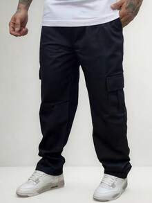 Men's Wide Leg Cargo Pants, Casual Skate, Side Pocket - Black - View 3