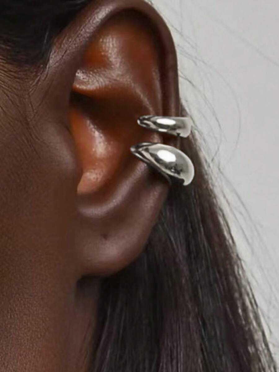 2pcs/Set Gold & Silver Metallic Earring Set, For Women - Silver - View 1