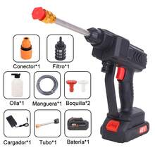 Pistola de Lavado de Alta Presión Inalámbrica y Recargable para Hidrolavadoras Portátiles: con Accesorios, Ideal para Limpiar Coches, Jardines, Terrazas, Puertas y Ventanas. Compatibilidad con Baterías, Cargadores, Depósitos de Detergente, Mangueras y Funciones de Espumado,pistola para hidrolavadora,,hidrolavadora con cubeta - Tipo de Enchufe A USA (110-127V) - Ver 2