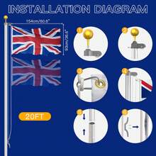 Display4top 20FT Sectional Flagpole Kit With One UK Flag, Heavy Duty Adjustable Aluminium Outdoor Flag Pole For Residential, Garden And Commercial Use - Silver - View 2