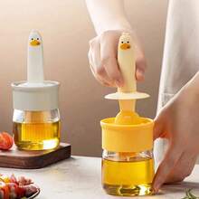1 pieza Recipiente para pincel de aceite, Pincel de silicona para aceite doméstico con botella, Integrado para panqueques de cocina, Botella de pincel de aceite para barbacoa y horneado