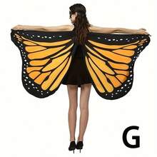 女士万圣节派对蝴蝶翅膀披肩，成人节日服装披肩，女士万圣节/派对蝴蝶翅膀套装，柔软面料蝴蝶披肩仙女服装配饰套装 - 彩色 - 查看 16