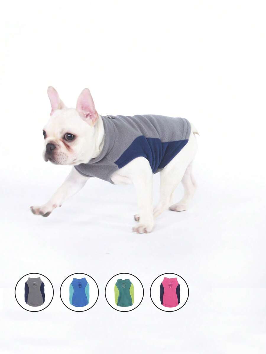 1pc Sleeveless Sherpa Dog Hoodie, Contrast Collar Sherpa Autumn/Winter Casual Warm Leash Attachable Dog Vest, Suitable For Medium/Small Cats & Dogs, French Bulldog, Teddy - Multicolor - View 1