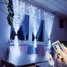 Rideau de fenêtre de Noël avec guirlande lumineuse LED, 8 modes, alimenté par USB, lumières d'ambiance pour la décoration, convient pour la Saint-Valentin, le Nouvel An, le mariage, la chambre à coucher, l'anniversaire, la fête des vacances, la décoration intérieure de la maison Décorations de Noël Décoration de la pièce Hiver