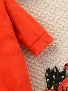 3pcs/Set Kids Pumpkin Print Romper, Hat Autumn & Winter Outfits For Boys And Girls