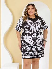 Women's Casual Printed Short Shirt Dress Blouse Dress Women's Dresses Women's Tshirt Dress Women's T-Shirt Dress - 黑與白 - 查看 6