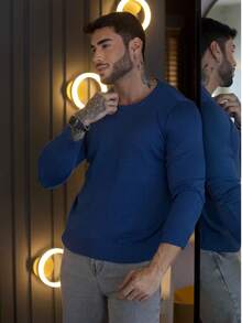 Basic Quality Men's Knitted Sweater - 牛仔褲藍色 - 查看 1