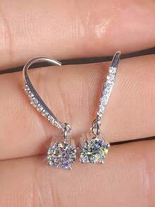 1 Pair Cubic Zirconia Teardrop Earrings For Teens, Suitable For Daily Decoration, Party Jewelry Or Birthday Gift - Silver - View 3