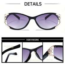 Verywork Women's Fashion Glasses - Stylish Oval Frame, Hollow Design, Black And Purple Lenses, Perfect For Parties And Gifts - 黑紫框漸層紫膜 - 查看 5