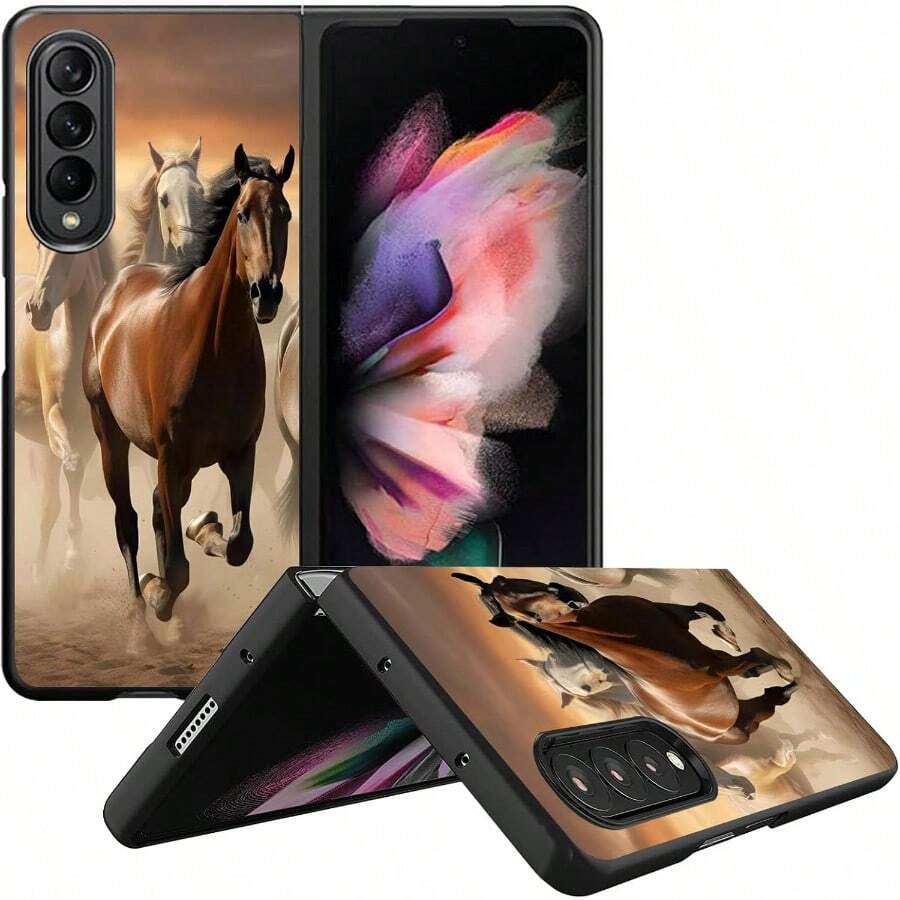 Floral, Animal And Galaxy Print Pattern Foldable Phone Case Compatible With Sam Galaxy Z Flip 3 4 5 6 7 Folding Case Design For Moto Razr 40 50 60 Ultra Cute Phone Case For Girl And Women - Ngựa chạy - Xem 1