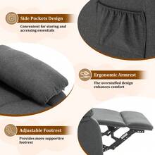 KORSER Recliner Chair, 360 Swivel Rocker Chair For Adults, Small Rocking Recliner Chair For Small Spaces, Upholstered Fabric Glider Recliner Nursery Chair With Side Pockets For Living Room, Nursery,Multiple Colors - 灰色 - 查看 6