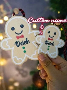 Custom Christmas Decorations With Name, Personalized Christmas Tree Decorations, Customized Christmas Ornaments, Customizable Christmas Gifts, Wooden Gingerbread Boy And Girl Pendants, Diy Ornaments, Christmas, Party Decorations, Living Room Decor, Indoor, Outdoor, Garden, Room Decor, Boy, Girl, Mom - Style a - View 2