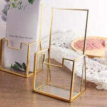 Gold Glass Brochure Holders For 4x9 Pamphlets Literature Holder Flyer Trifold Holder Display Stand For Office Brochures Booklets Menu Magazines Literatures Journals - Gold - View 3