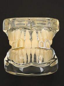 1 Set Unique Hollow Combination Zirconia Teeth Grillz, Includes 4-Hole & 6-Tooth Hip Hop Teeth Jewelry Accessories, Suitable For Cosplay, Stage, Holidays, Gift With Tooth Gel