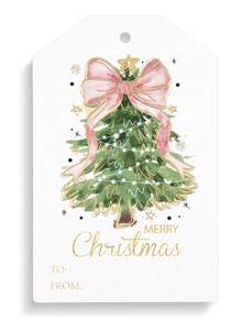 50 件圣诞纸质礼品标签圣诞小标签圣诞纸质悬挂标签贴纸带黄麻绳适用于季节活动 - 彩色 - 查看 1