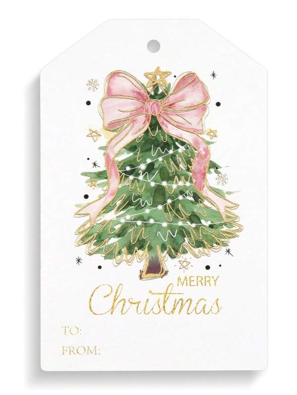 50Pcs Christmas Paper Gift Tags Little Merry Christmas Tags Xmas Paper Hanging Label Stickers With Jute Rope For Season Event