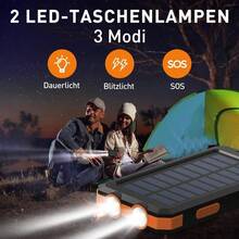 Solar Power Bank With Built-In Flashlight, Compass, And Automatic Output Adjustment Function. Waterproof, Dustproof, And Shockproof, Suitable For Camping, Hiking, Fishing, And Cycling. - Black - View 9