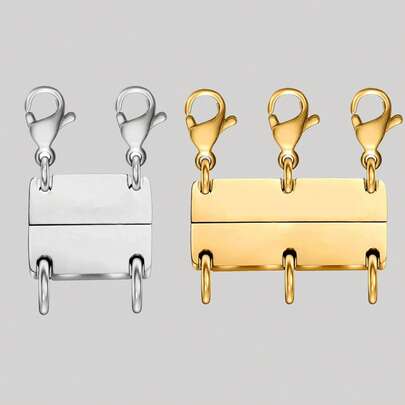 1 st magnetiskt 3-lagers halsbandsspänne i guld och silver, används för att sätta upp och förlänga halsbandet.