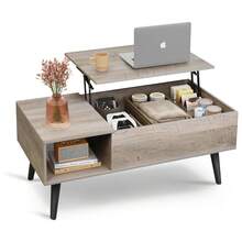 Coffee Table For Living Room, Lift Top Coffee Table With Storage, Small Rising Wooden Dining Center Table With Storage Shelf & Hidden Compartment - Greece - View 8