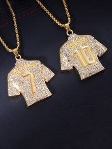 1 Pc Of Creative Sports Wind No. 7 Full Diamond Jersey Pendant Necklace