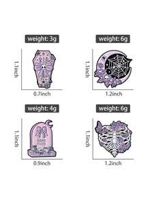 4Pcs Halloween Coffin RIP Bowknot Enamel Pin Witchy Moon Spider Web Spooky Brooches Lapel Badge Jewelry Accessories Gifts For Friends
