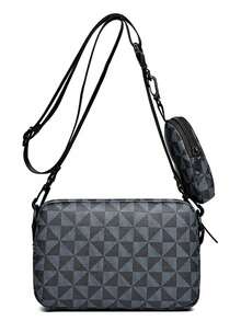 Men's Fashion Checkered Bag, Business And Stylish -Shoulder Bag, High-Quality Sport Crossbody Bag, Fashionable Small Square Bag