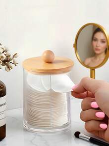 4 pièces Set de rangement transparent pour salle de bain, décoration de salle de bain d'été, rentrée scolaire. Comprend un support pour cotons-tiges, un pot pour tampons de maquillage, un gobelet pour brosse à dents et un flacon presseur. Collection pour la salle de bain, indispensable pour la maison et les voyages.