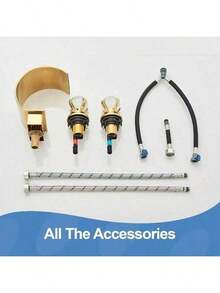 Lavandino del bagno, rubinetto per vasca, lavabo a cascata, piano di lavoro in ottone, doppia maniglia in cristallo, miscelatore per acqua calda e fredda