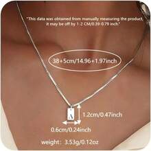 TUANZISP 1 件鍍銀矩形吊墜項鍊,帶有 26 個字母 - 優雅時尚女士珠寶禮物 - 銀色 - 查看 7