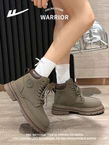 WARRIOR 1 Pair Unisex Outdoor Lace-Up Boots, Fashion Comfortable Leather Waterproof Durable Non-Slip High-Top Travel Hiking Work Boots, Couple Shoes