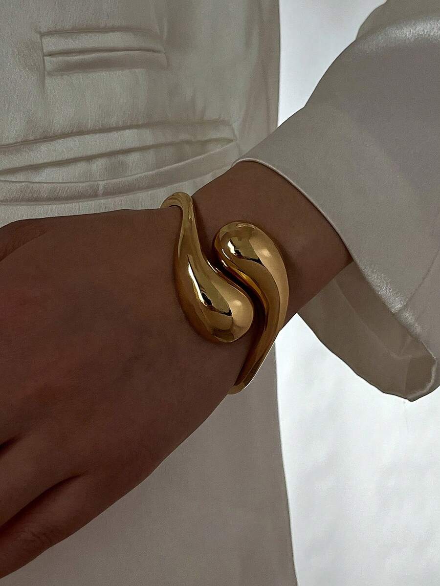 1 Vòng tay dạng vòng tròn thiết kế bất đối xứng cỡ lớn thời trang dành cho nữ, đeo hàng ngày, dự tiệc, hẹn hò - Vàng - Xem 1