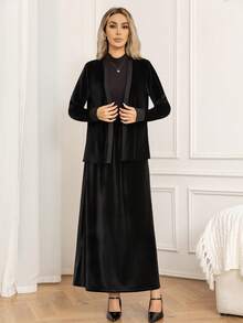 Ensemble top à manches longues sans col élégant et minimaliste en velours et jupe longue, automne/hiver pour femmes