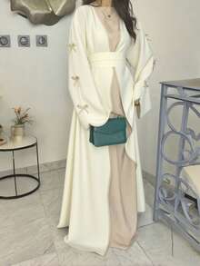 SuofeiMan New Modest Middle Eastern Style Abaya, Solid Color Casual Soft Comfortable Long Cardigan With Bowknot Belt, Suitable For Holidays And Daily Wear