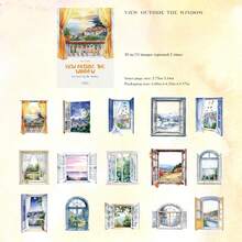 30 arkuszy naklejek PET z motywem krajobrazu, w stylu akwarelowym, seria "The One By The Window", ręcznie robione naklejki dekoracyjne do scrapbookingu - Wielokolorowe - Zobacz 15